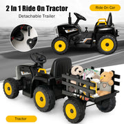 12V Ride on Tractor with 3-Gear-Shift Ground Loader for Kids 3+ Years Old-Black - Color: Black