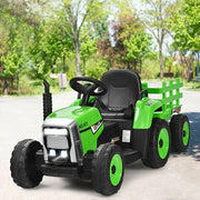 12V Ride on Tractor with 3-Gear-Shift Ground Loader for Kids 3+ Years Old-Green - Color: Green