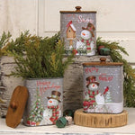 Metal Snowman Canister with Lid  (3 Count Assortment)