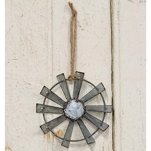 Metal Windmill Ornament with Jute Hanger - 4 inch