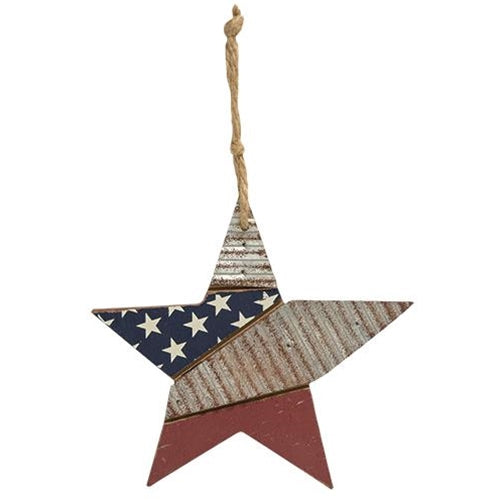 Wooden Star Patriotic Flag Ornament