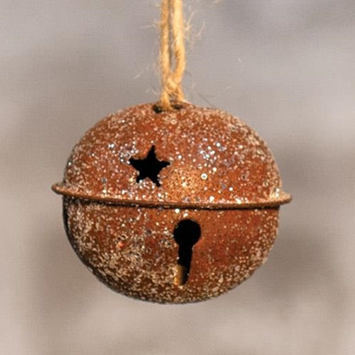 Vintage Glitter Rusty Bell Ornament - 2"